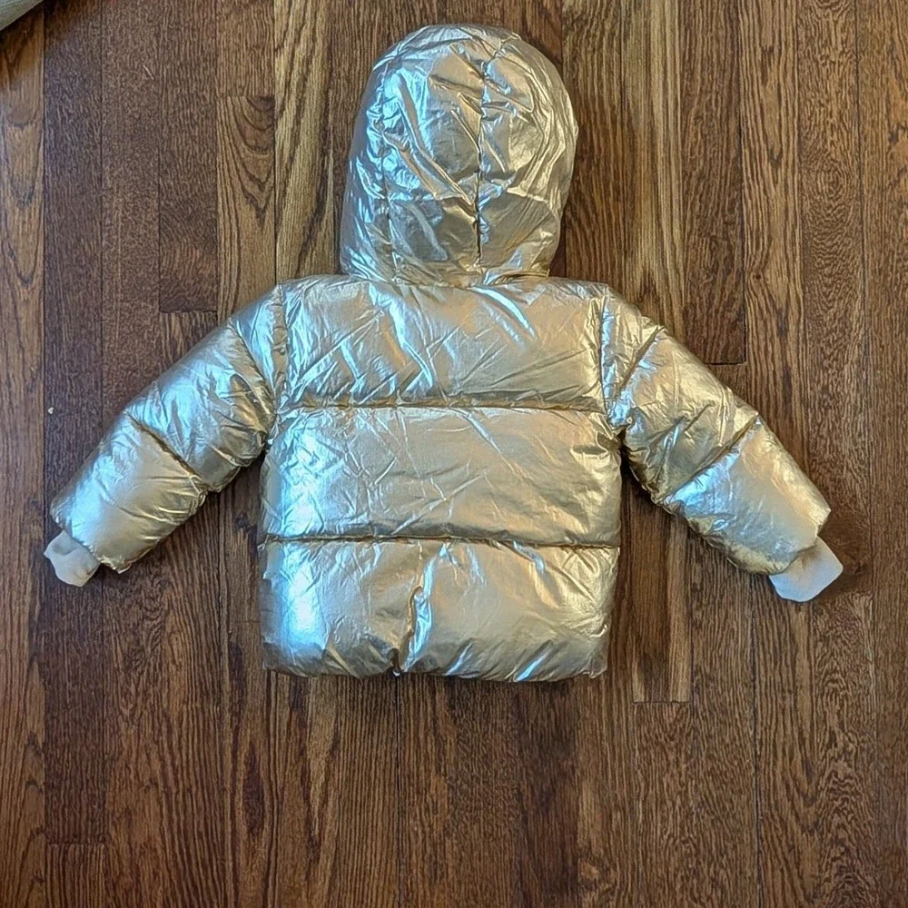Baby Gap Gold‎ Metallic Sherpa Lined Puffer Jacket Hooded Coat 2T New Shiny Fun